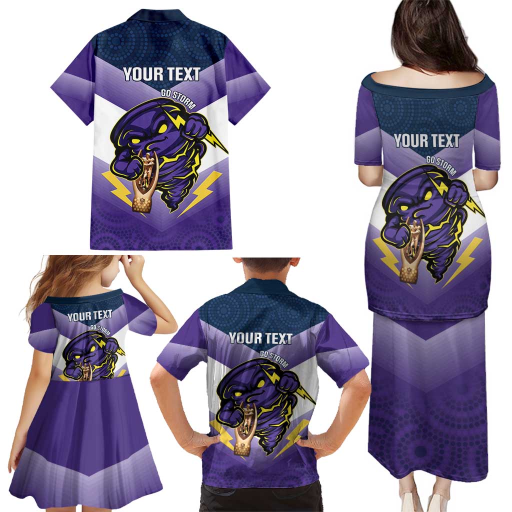 Personalised Storm Rugby 2024 Family Matching Puletasi and Hawaiian Shirt Mascot With Trophy Go Champions Aboriginal Art