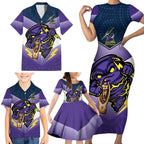 Personalised Storm Rugby 2024 Family Matching Short Sleeve Bodycon Dress and Hawaiian Shirt Mascot With Trophy Go Champions Aboriginal Art