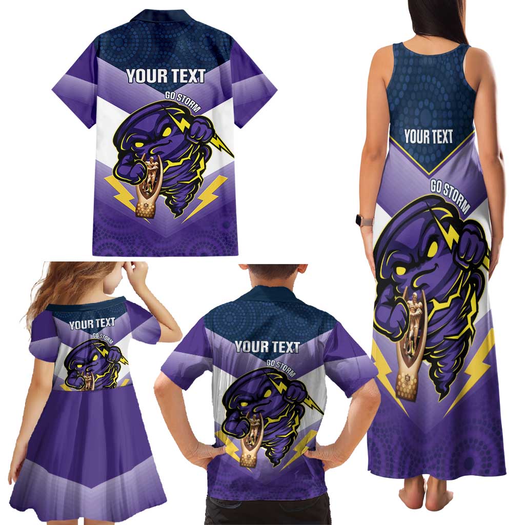 Personalised Storm Rugby 2024 Family Matching Tank Maxi Dress and Hawaiian Shirt Mascot With Trophy Go Champions Aboriginal Art