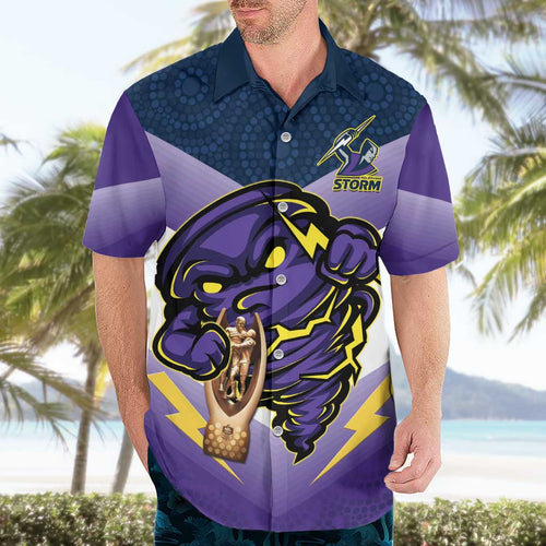 Personalised Storm Rugby 2024 Hawaiian Shirt Mascot With Trophy Go Champions Aboriginal Art