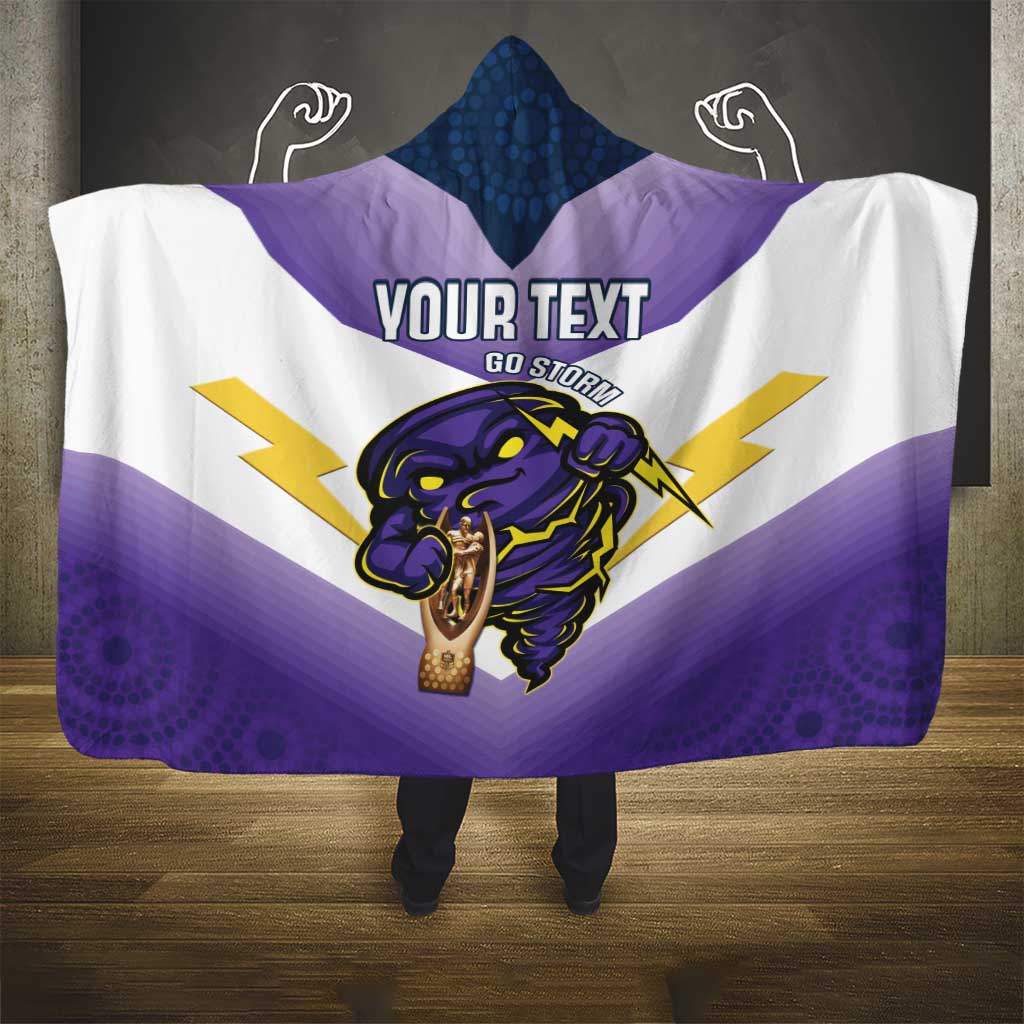 Personalised Storm Rugby 2024 Hooded Blanket Mascot With Trophy Go Champions Aboriginal Art