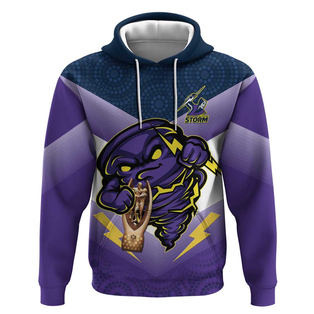 Personalised Storm Rugby 2024 Hoodie Mascot With Trophy Go Champions Aboriginal Art