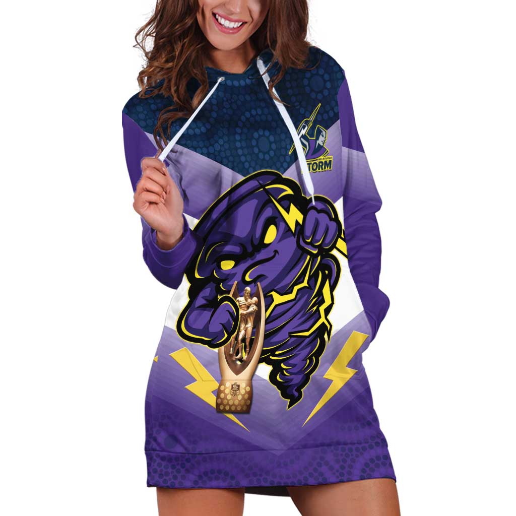 Personalised Storm Rugby 2024 Hoodie Dress Mascot With Trophy Go Champions Aboriginal Art