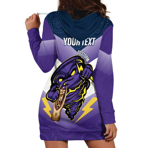 Personalised Storm Rugby 2024 Hoodie Dress Mascot With Trophy Go Champions Aboriginal Art