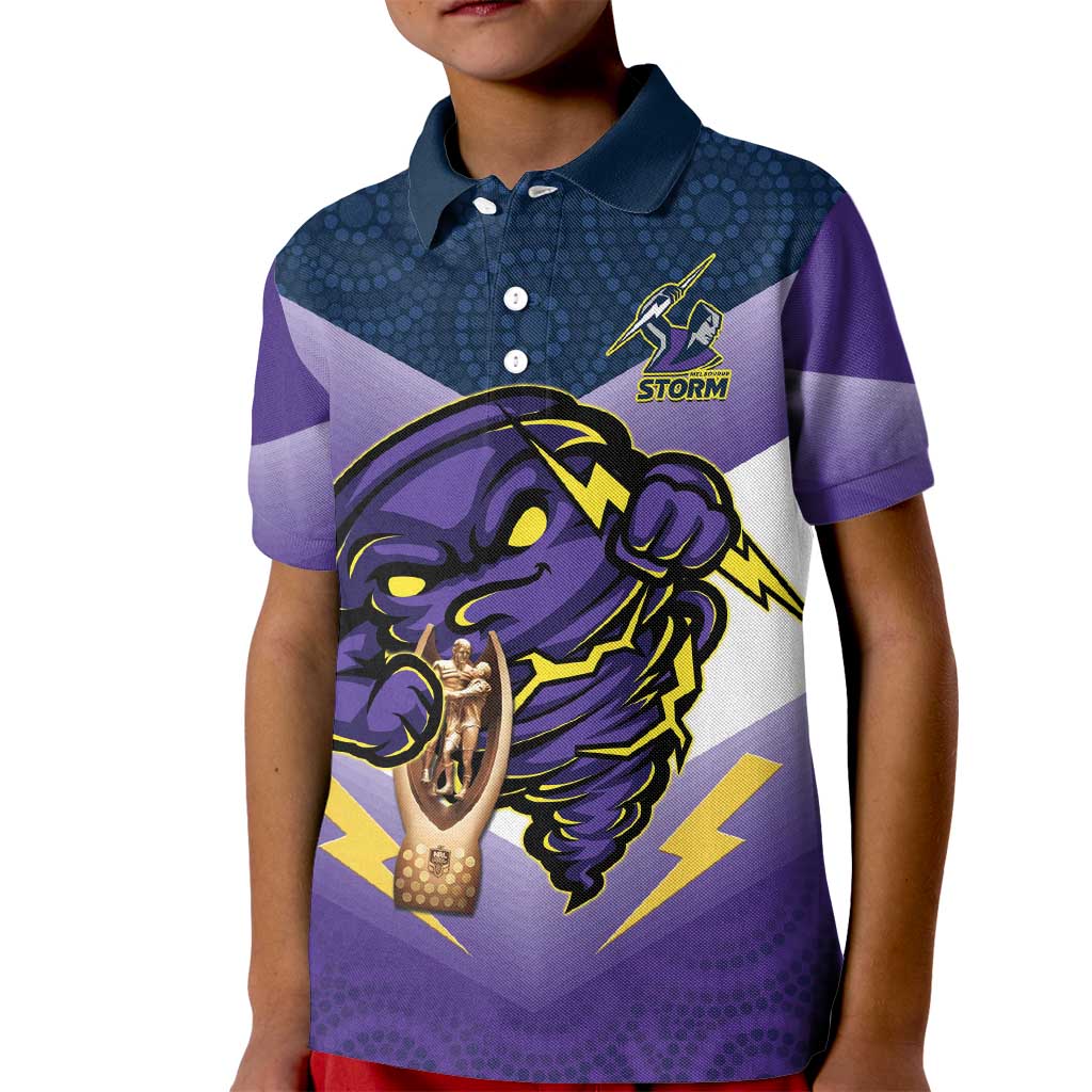 Personalised Storm Rugby 2024 Kid Polo Shirt Mascot With Trophy Go Champions Aboriginal Art