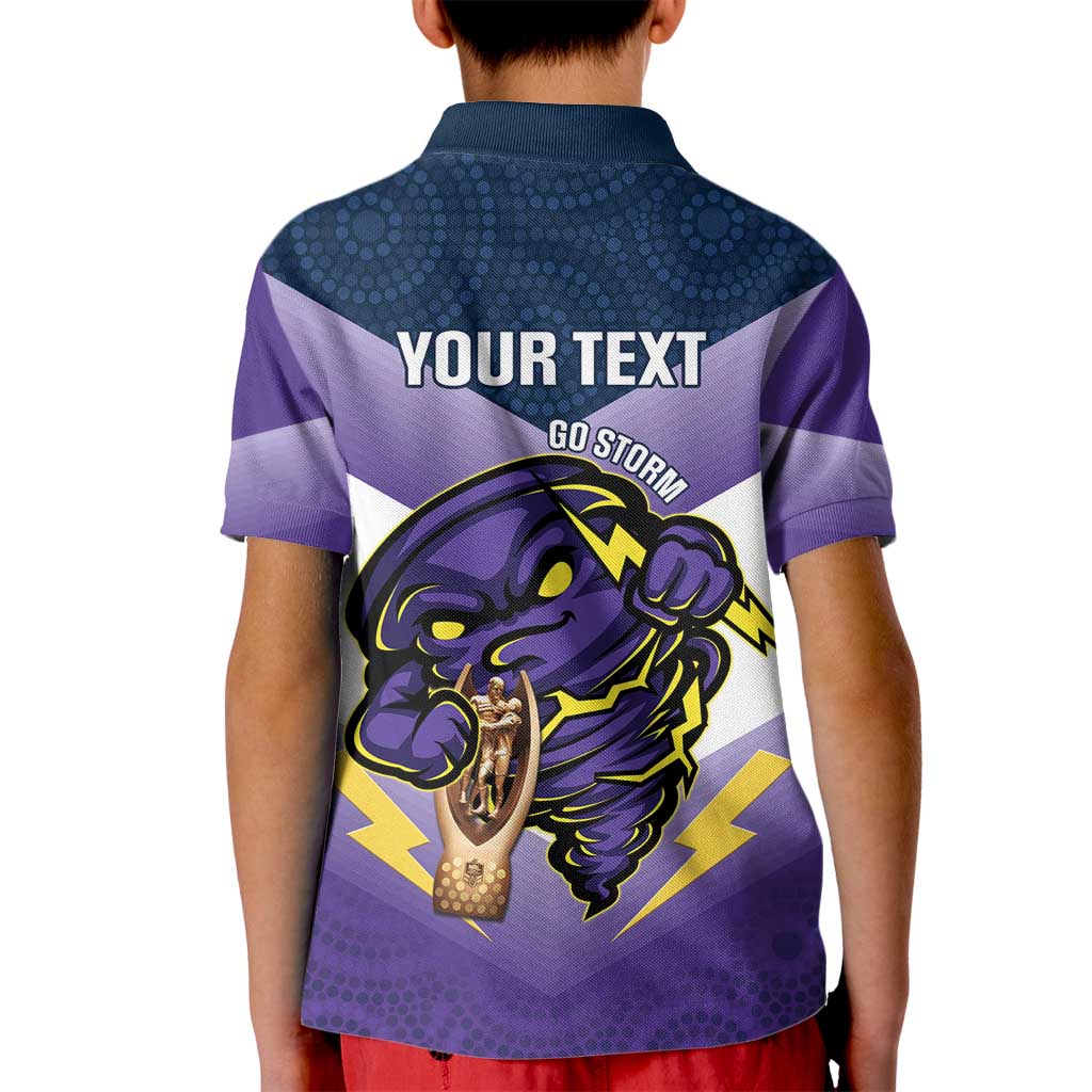 Personalised Storm Rugby 2024 Kid Polo Shirt Mascot With Trophy Go Champions Aboriginal Art