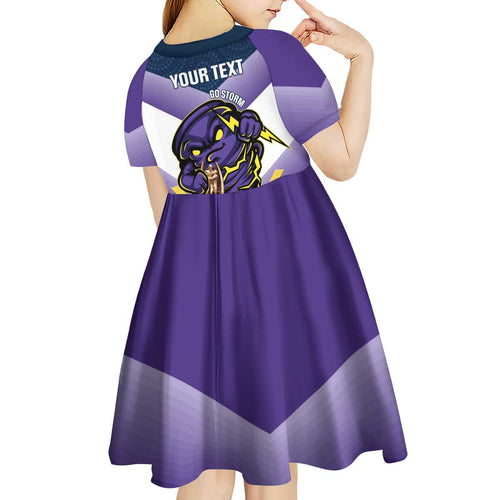 Personalised Storm Rugby 2024 Kid Short Sleeve Dress Mascot With Trophy Go Champions Aboriginal Art