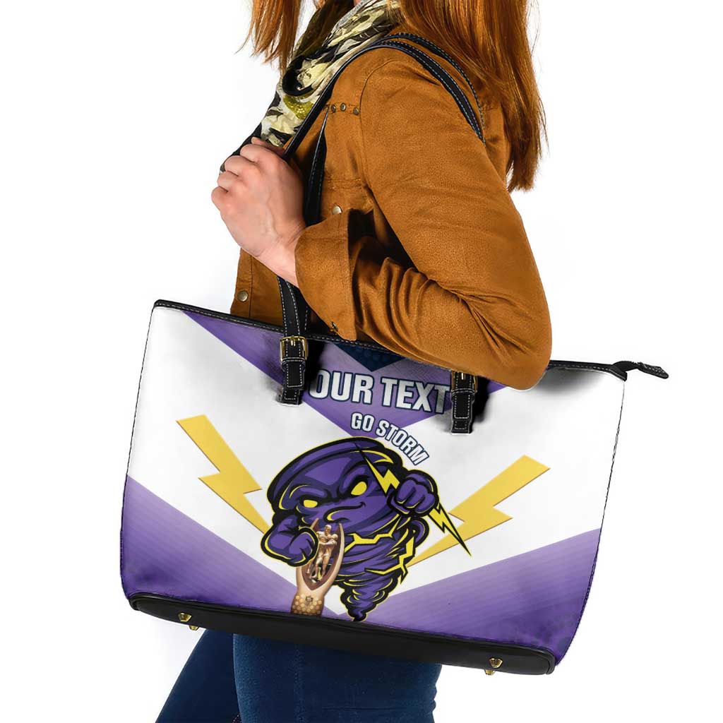 Personalised Storm Rugby 2024 Leather Tote Bag Mascot With Trophy Go Champions Aboriginal Art