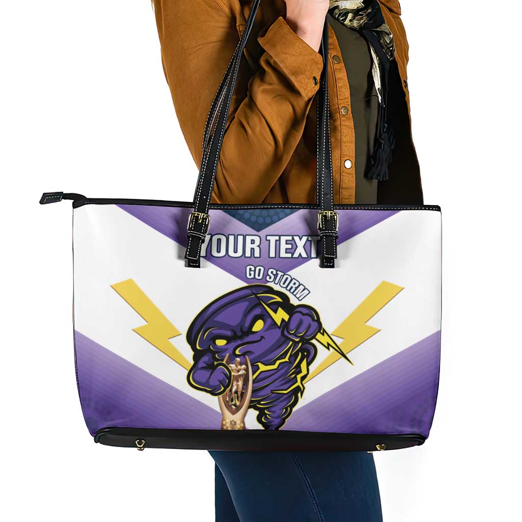 Personalised Storm Rugby 2024 Leather Tote Bag Mascot With Trophy Go Champions Aboriginal Art