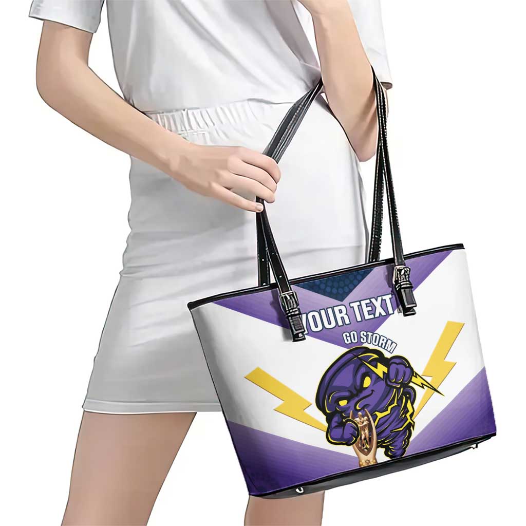 Personalised Storm Rugby 2024 Leather Tote Bag Mascot With Trophy Go Champions Aboriginal Art