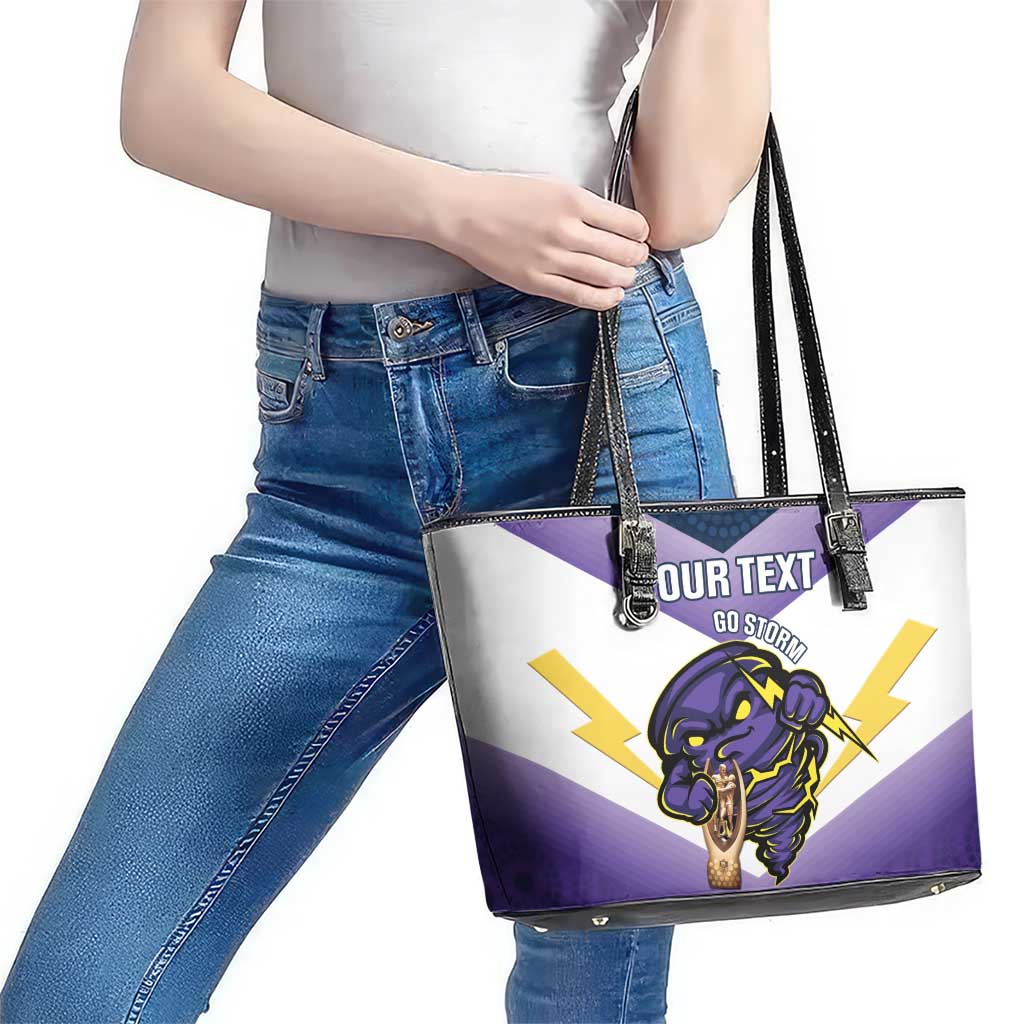 Personalised Storm Rugby 2024 Leather Tote Bag Mascot With Trophy Go Champions Aboriginal Art