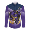 Personalised Storm Rugby 2024 Long Sleeve Button Shirt Mascot With Trophy Go Champions Aboriginal Art