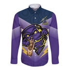 Personalised Storm Rugby 2024 Long Sleeve Button Shirt Mascot With Trophy Go Champions Aboriginal Art