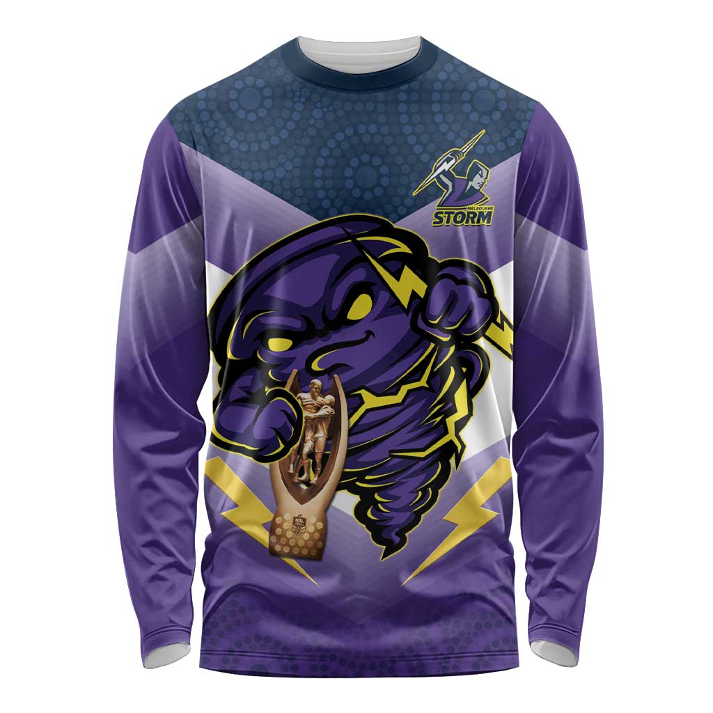 Personalised Storm Rugby 2024 Long Sleeve Shirt Mascot With Trophy Go Champions Aboriginal Art