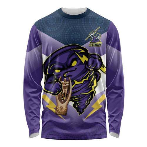 Personalised Storm Rugby 2024 Long Sleeve Shirt Mascot With Trophy Go Champions Aboriginal Art