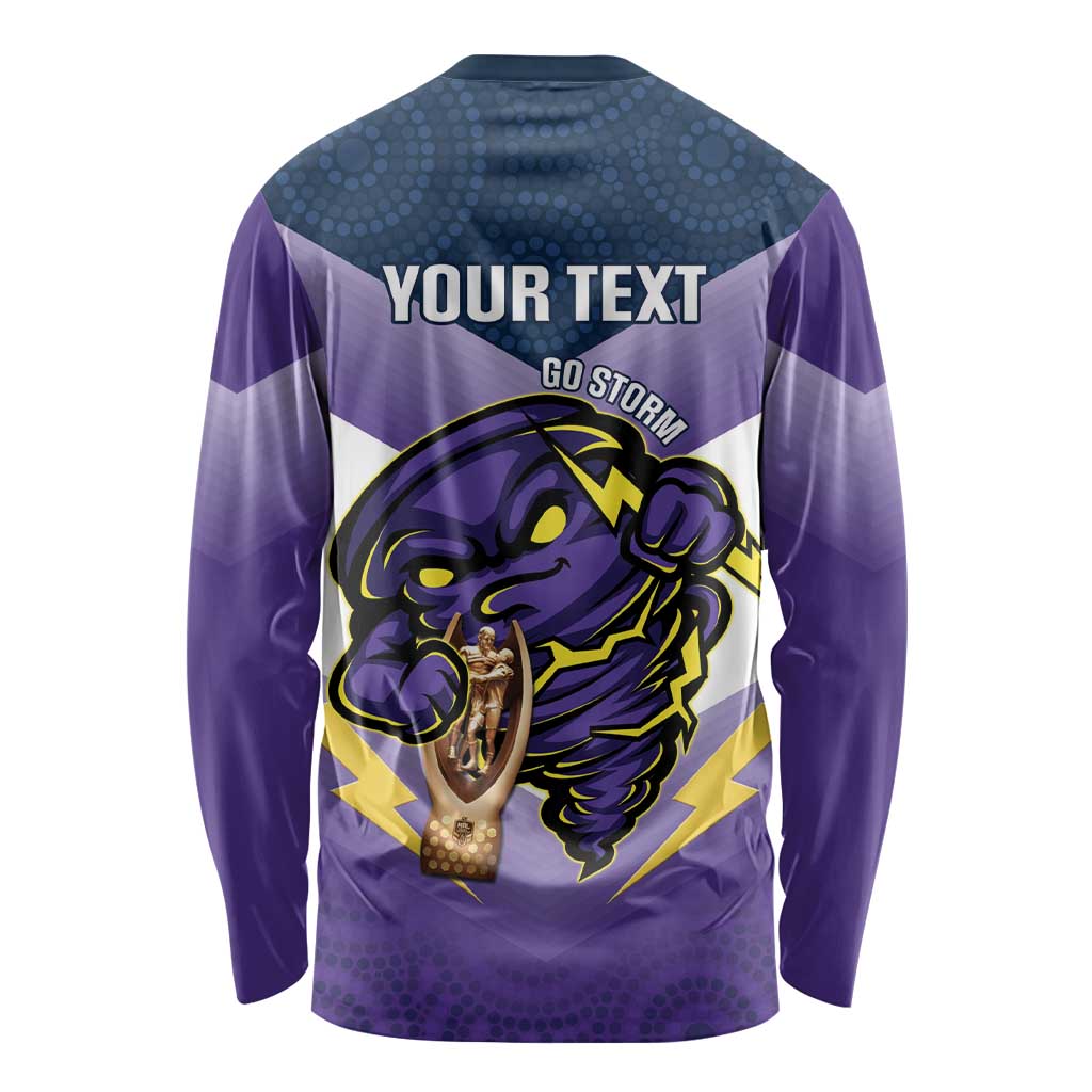 Personalised Storm Rugby 2024 Long Sleeve Shirt Mascot With Trophy Go Champions Aboriginal Art