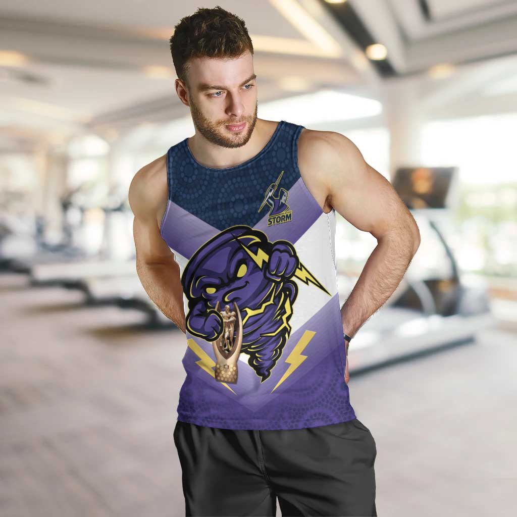 Personalised Storm Rugby 2024 Men Tank Top Mascot With Trophy Go Champions Aboriginal Art