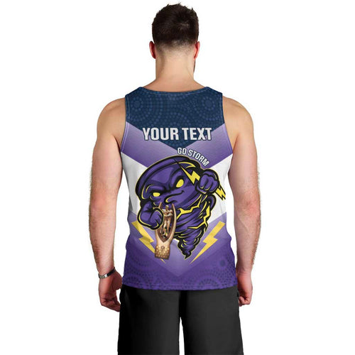Personalised Storm Rugby 2024 Men Tank Top Mascot With Trophy Go Champions Aboriginal Art