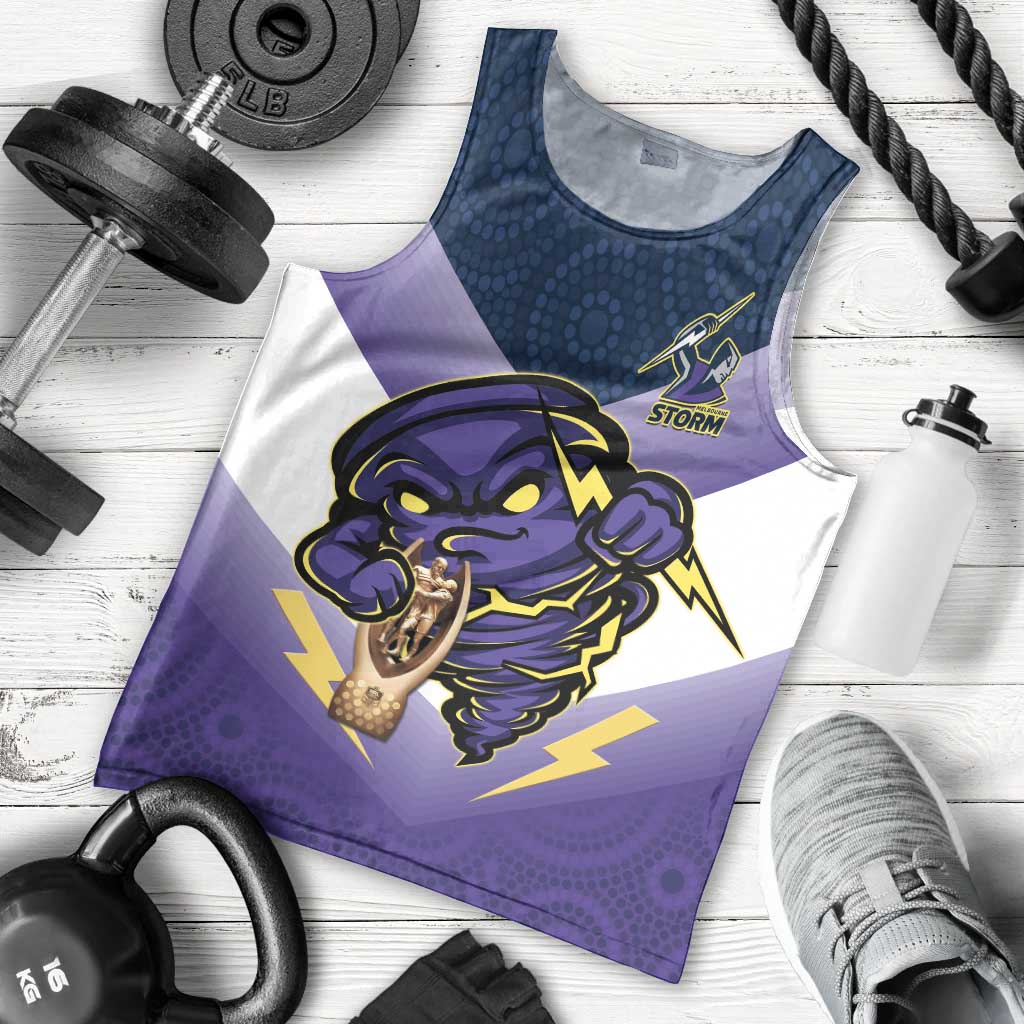 Personalised Storm Rugby 2024 Men Tank Top Mascot With Trophy Go Champions Aboriginal Art
