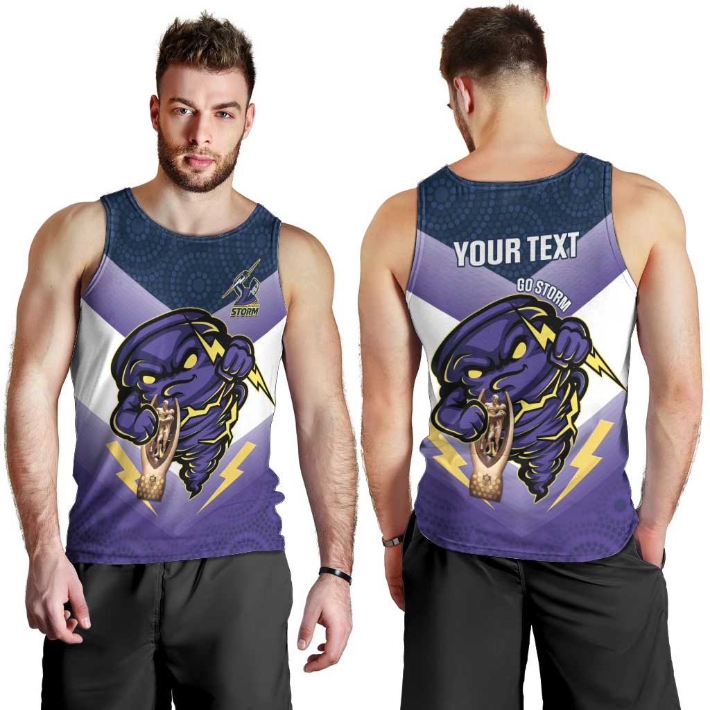 Personalised Storm Rugby 2024 Men Tank Top Mascot With Trophy Go Champions Aboriginal Art