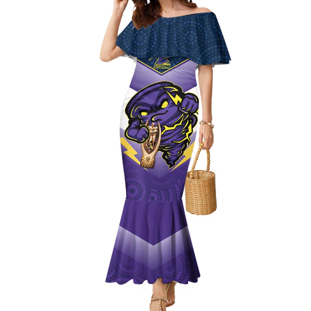 Personalised Storm Rugby 2024 Mermaid Dress Mascot With Trophy Go Champions Aboriginal Art