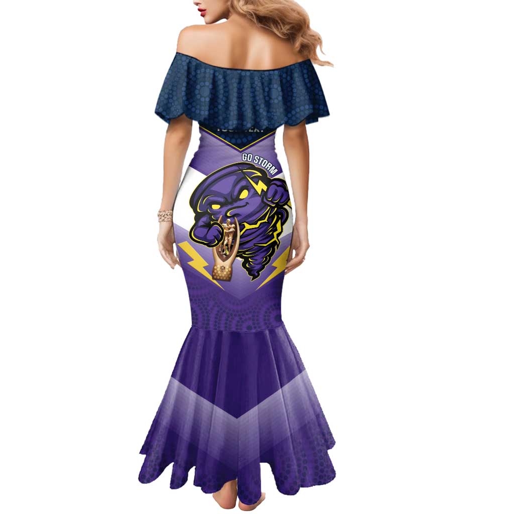 Personalised Storm Rugby 2024 Mermaid Dress Mascot With Trophy Go Champions Aboriginal Art