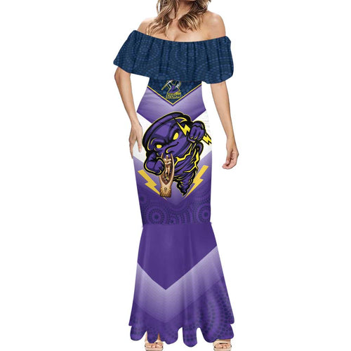 Personalised Storm Rugby 2024 Mermaid Dress Mascot With Trophy Go Champions Aboriginal Art