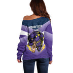 Personalised Storm Rugby 2024 Off Shoulder Sweater Mascot With Trophy Go Champions Aboriginal Art