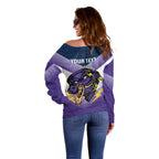 Personalised Storm Rugby 2024 Off Shoulder Sweater Mascot With Trophy Go Champions Aboriginal Art