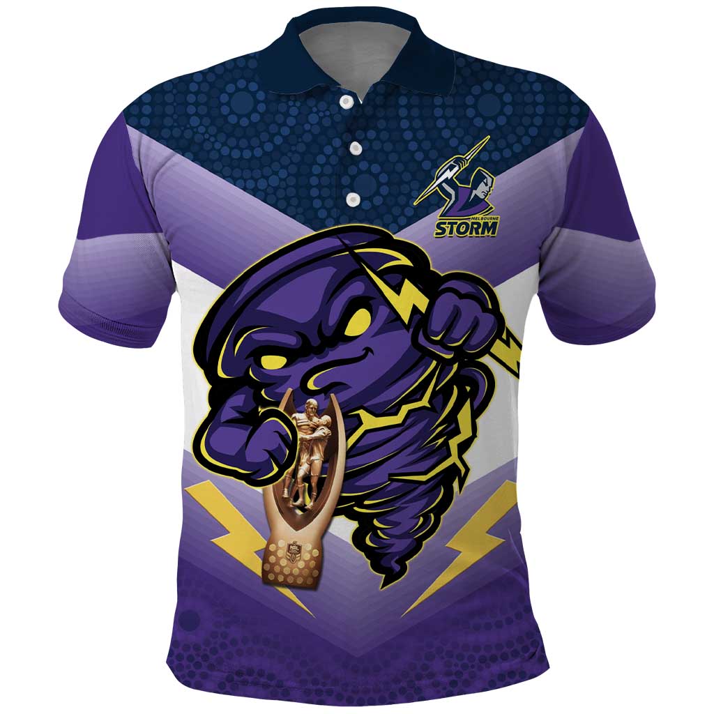 Personalised Storm Rugby 2024 Polo Shirt Mascot With Trophy Go Champions Aboriginal Art