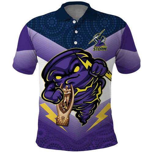 Personalised Storm Rugby 2024 Polo Shirt Mascot With Trophy Go Champions Aboriginal Art