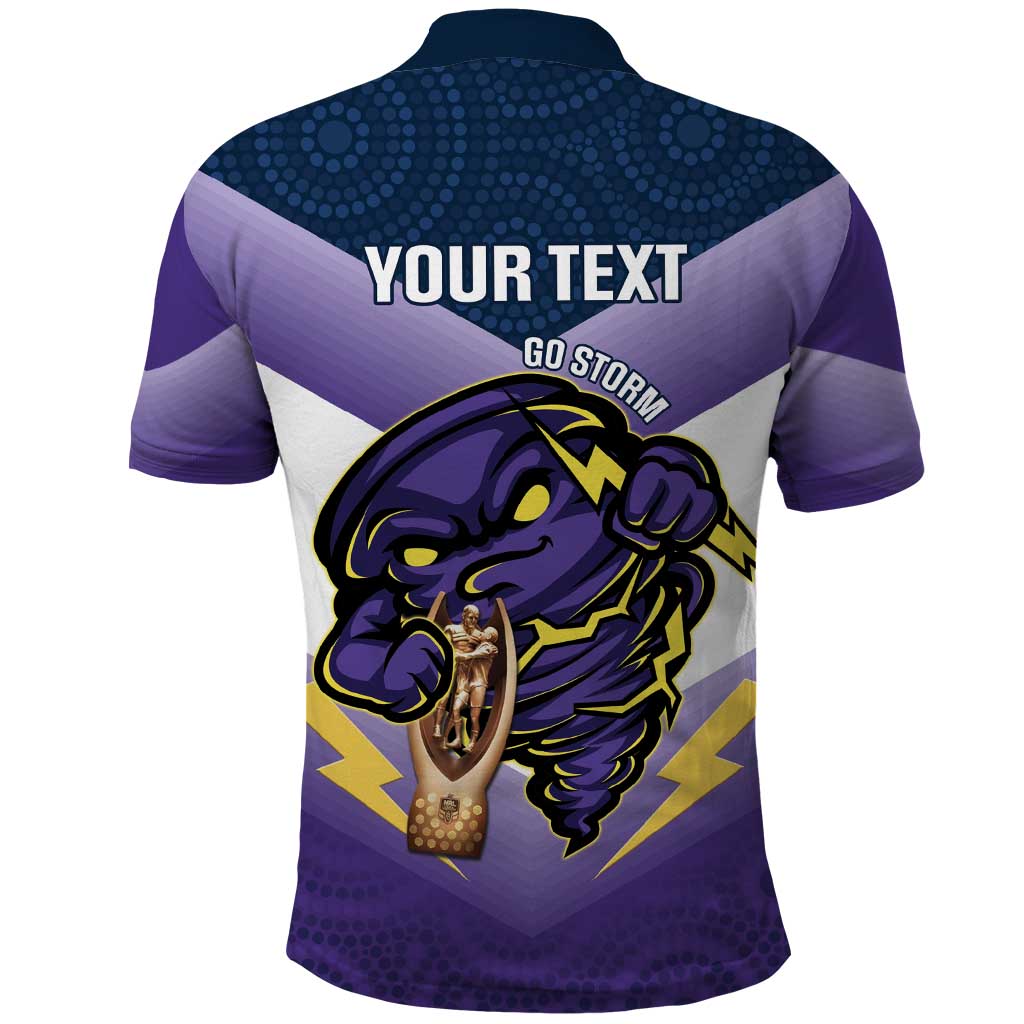 Personalised Storm Rugby 2024 Polo Shirt Mascot With Trophy Go Champions Aboriginal Art