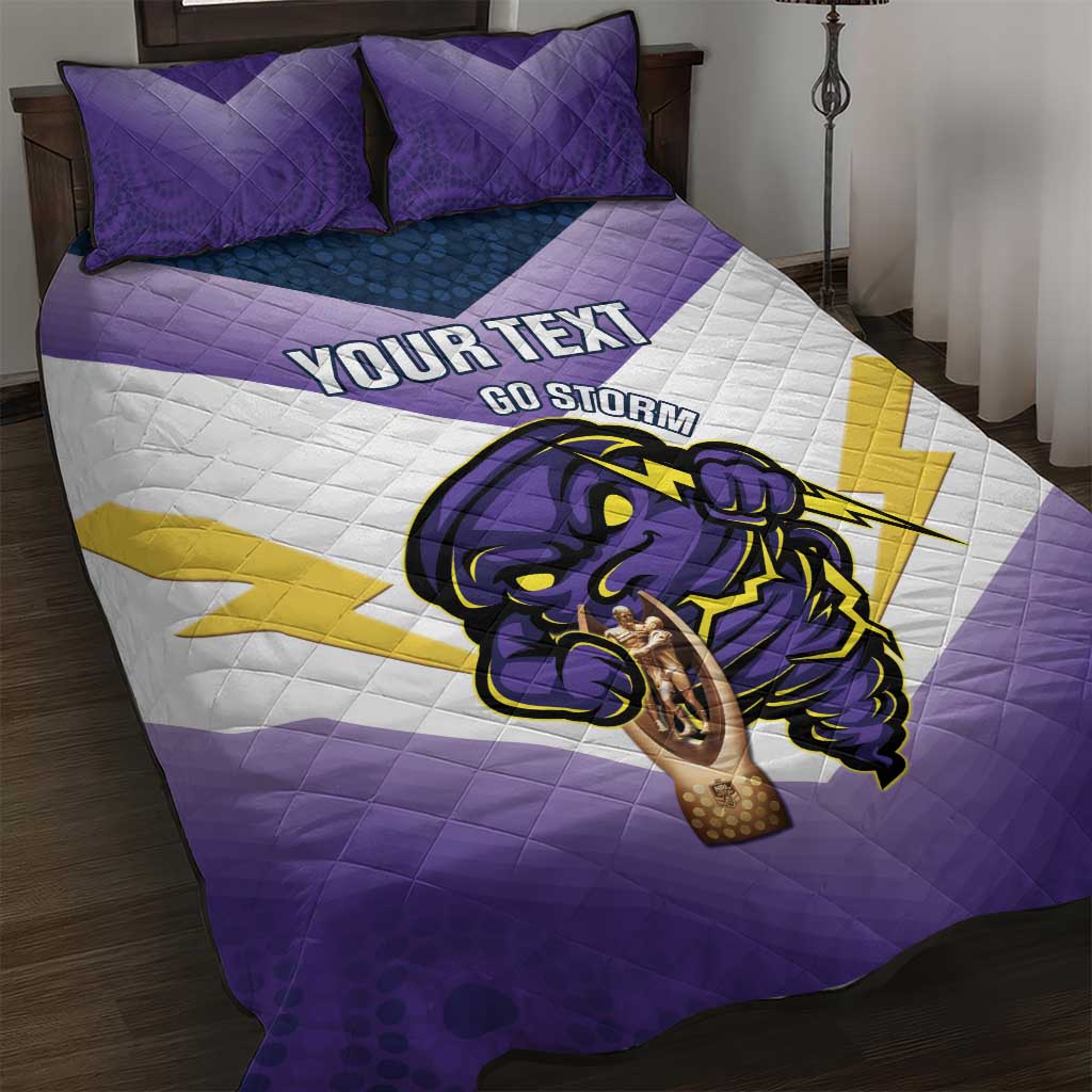 Personalised Storm Rugby 2024 Quilt Bed Set Mascot With Trophy Go Champions Aboriginal Art