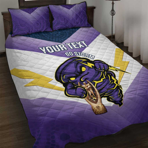Personalised Storm Rugby 2024 Quilt Bed Set Mascot With Trophy Go Champions Aboriginal Art