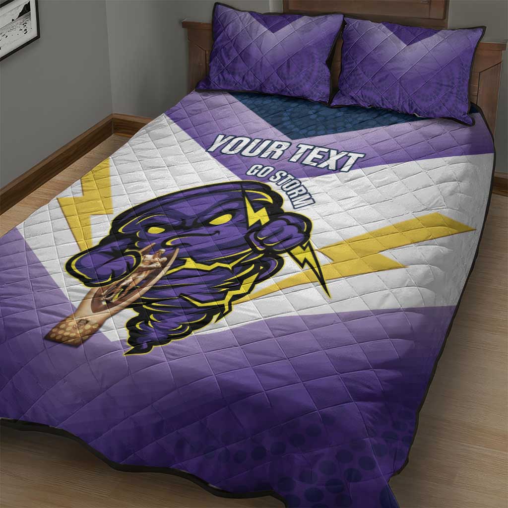 Personalised Storm Rugby 2024 Quilt Bed Set Mascot With Trophy Go Champions Aboriginal Art