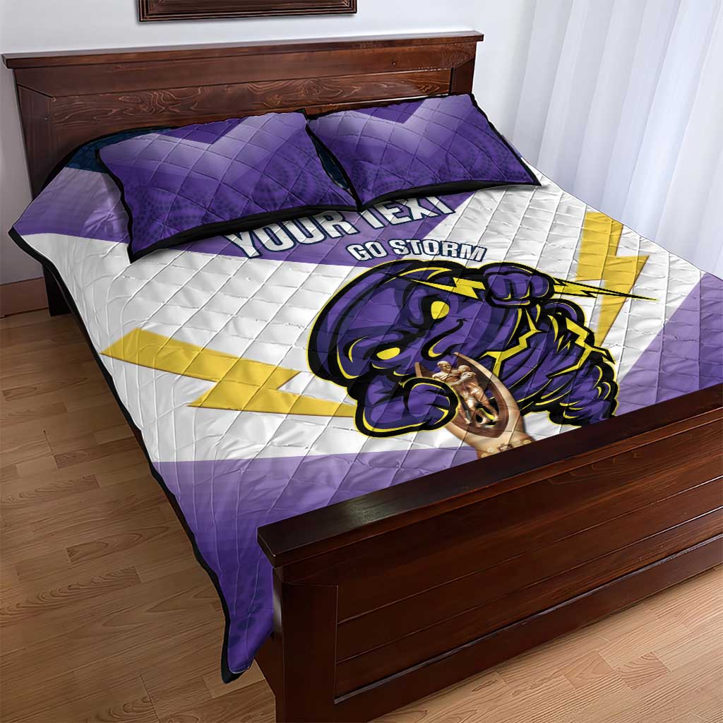 Personalised Storm Rugby 2024 Quilt Bed Set Mascot With Trophy Go Champions Aboriginal Art