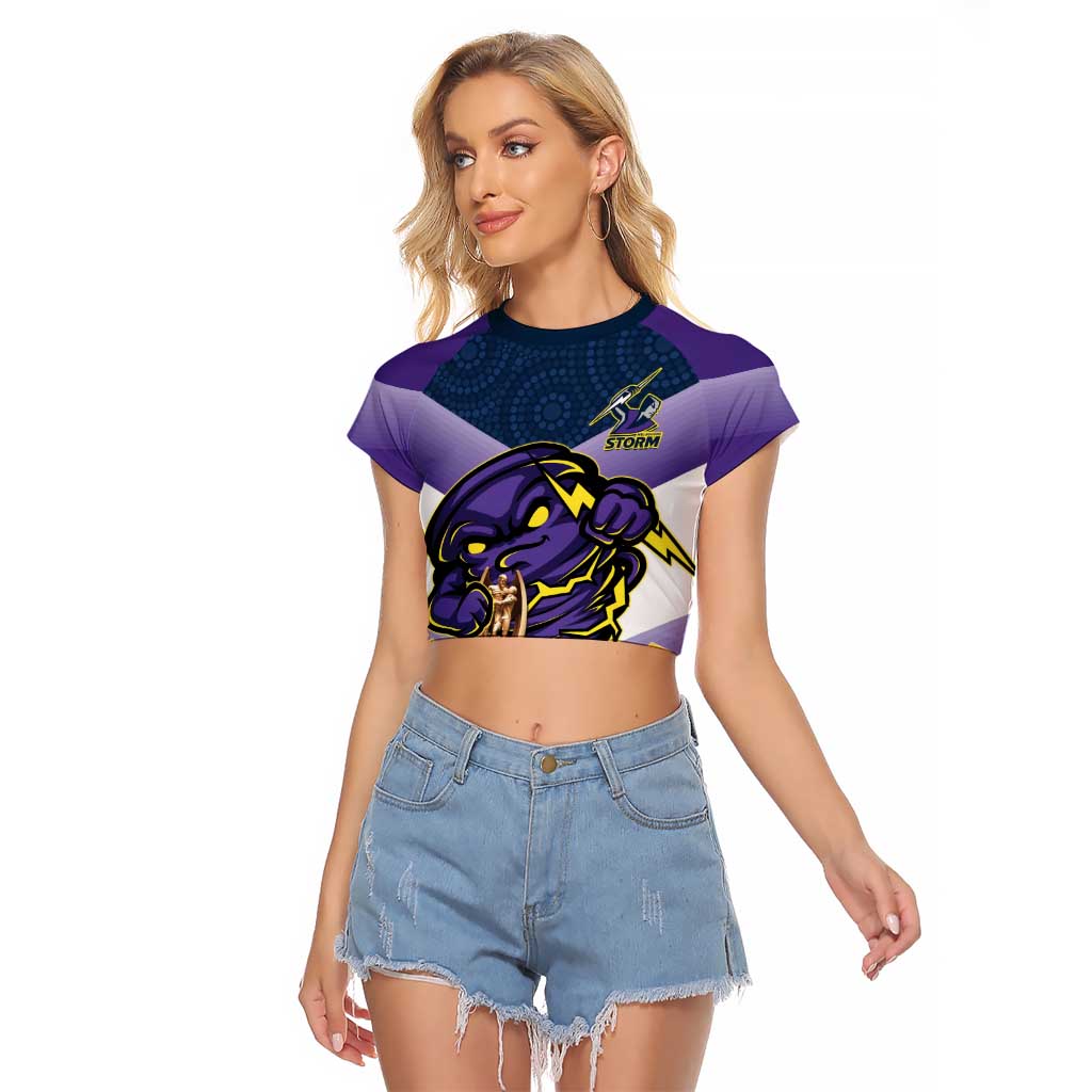 Personalised Storm Rugby 2024 Raglan Cropped T Shirt Mascot With Trophy Go Champions Aboriginal Art