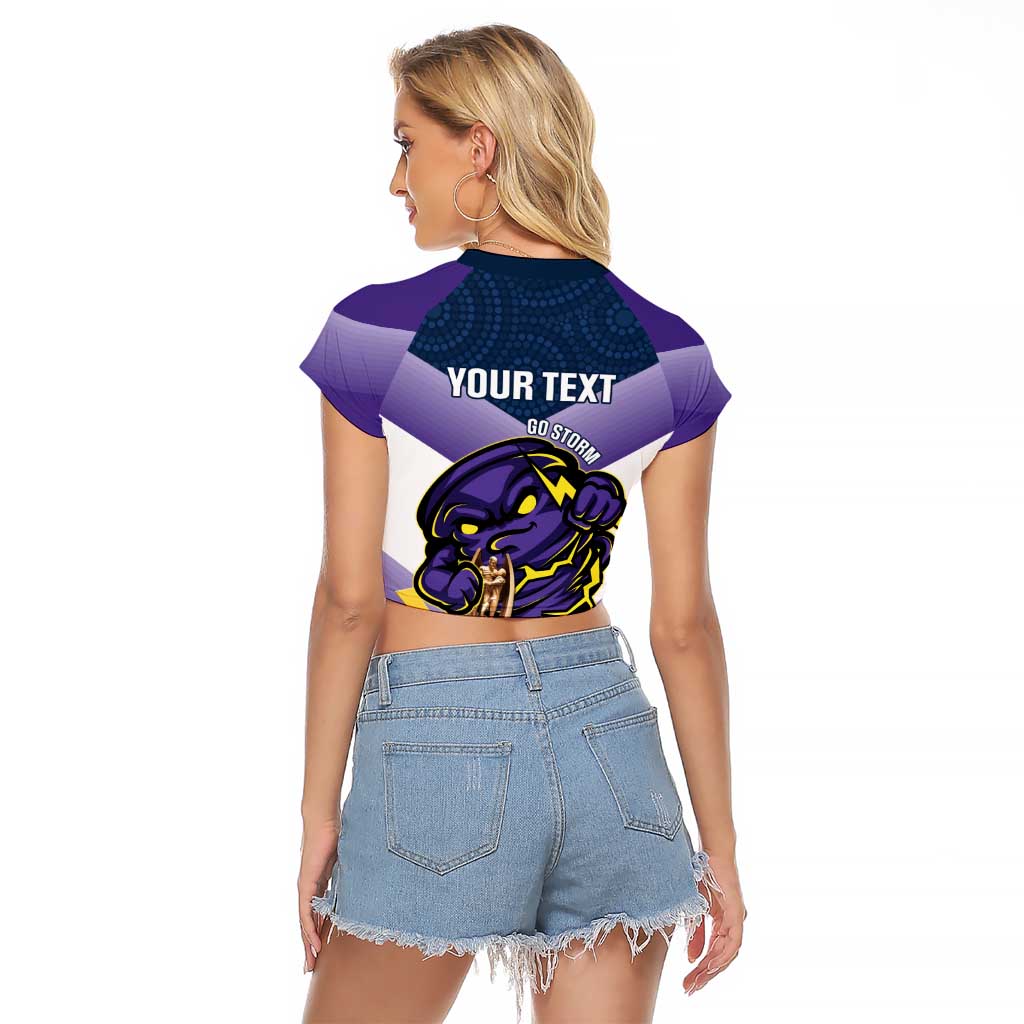 Personalised Storm Rugby 2024 Raglan Cropped T Shirt Mascot With Trophy Go Champions Aboriginal Art