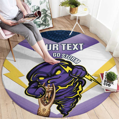 Personalised Storm Rugby 2024 Round Carpet Mascot With Trophy Go Champions Aboriginal Art