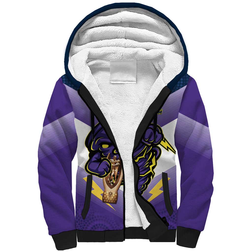 Personalised Storm Rugby 2024 Sherpa Hoodie Mascot With Trophy Go Champions Aboriginal Art