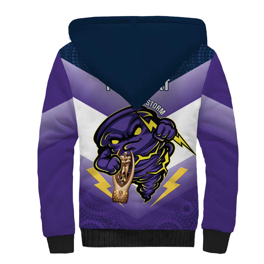 Personalised Storm Rugby 2024 Sherpa Hoodie Mascot With Trophy Go Champions Aboriginal Art