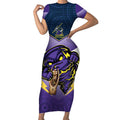 Personalised Storm Rugby 2024 Short Sleeve Bodycon Dress Mascot With Trophy Go Champions Aboriginal Art