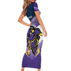 Personalised Storm Rugby 2024 Short Sleeve Bodycon Dress Mascot With Trophy Go Champions Aboriginal Art