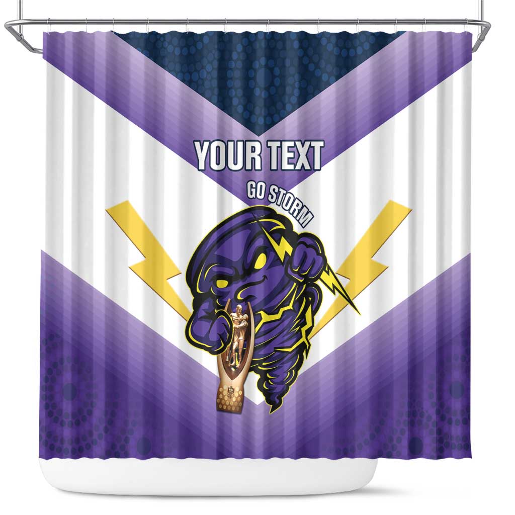 Personalised Storm Rugby 2024 Shower Curtain Mascot With Trophy Go Champions Aboriginal Art