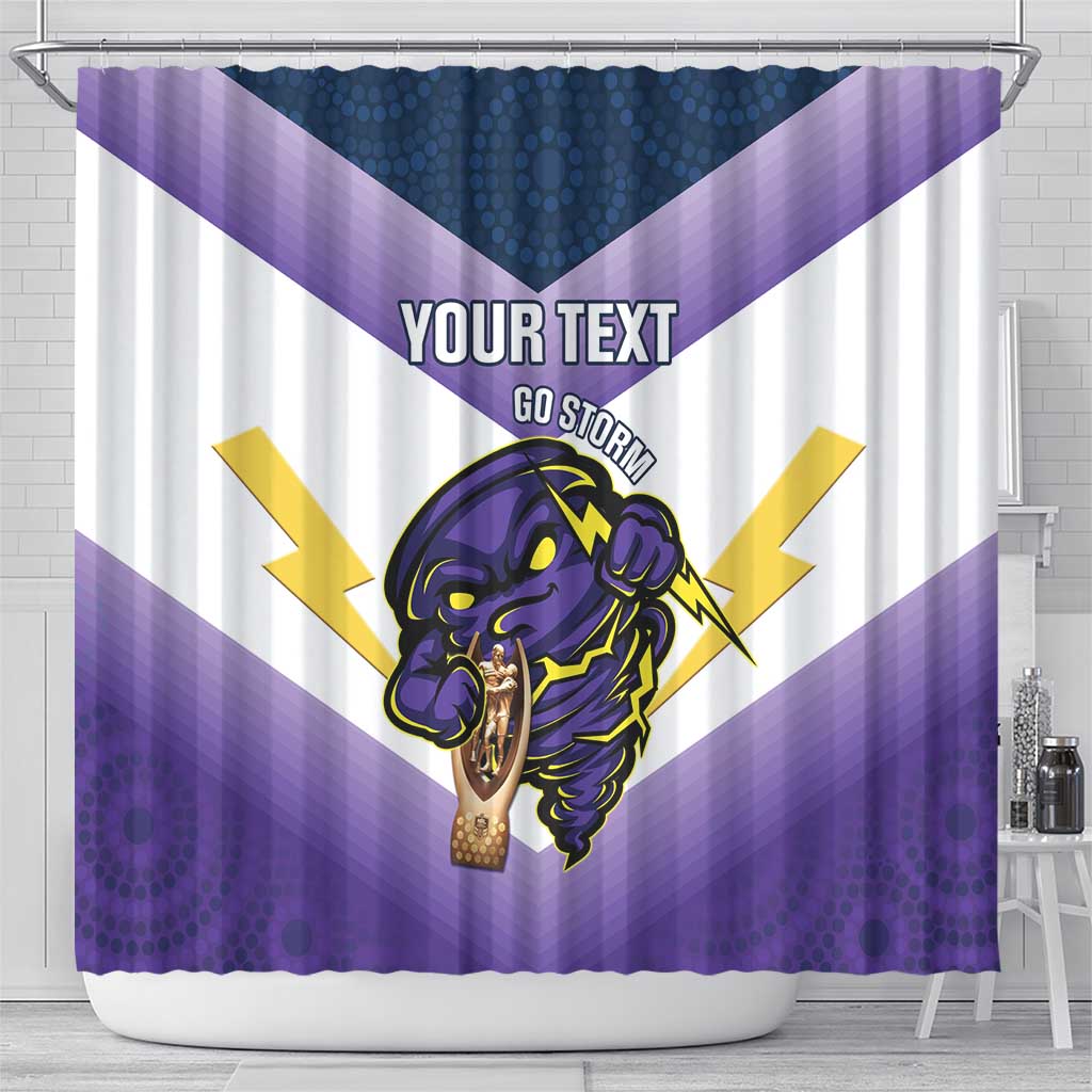 Personalised Storm Rugby 2024 Shower Curtain Mascot With Trophy Go Champions Aboriginal Art