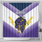 Personalised Storm Rugby 2024 Shower Curtain Mascot With Trophy Go Champions Aboriginal Art