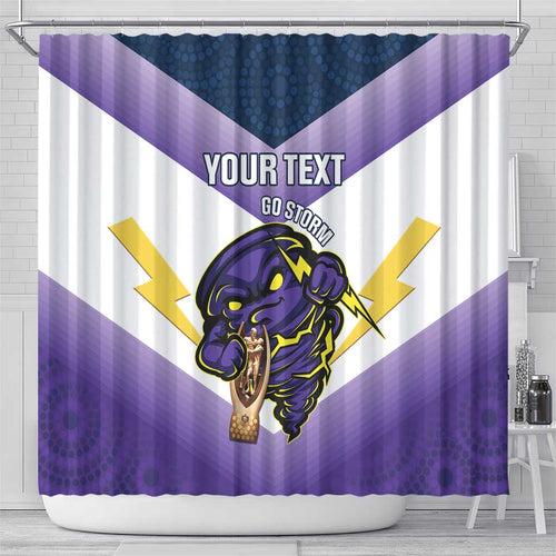 Personalised Storm Rugby 2024 Shower Curtain Mascot With Trophy Go Champions Aboriginal Art