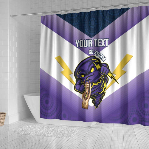 Personalised Storm Rugby 2024 Shower Curtain Mascot With Trophy Go Champions Aboriginal Art