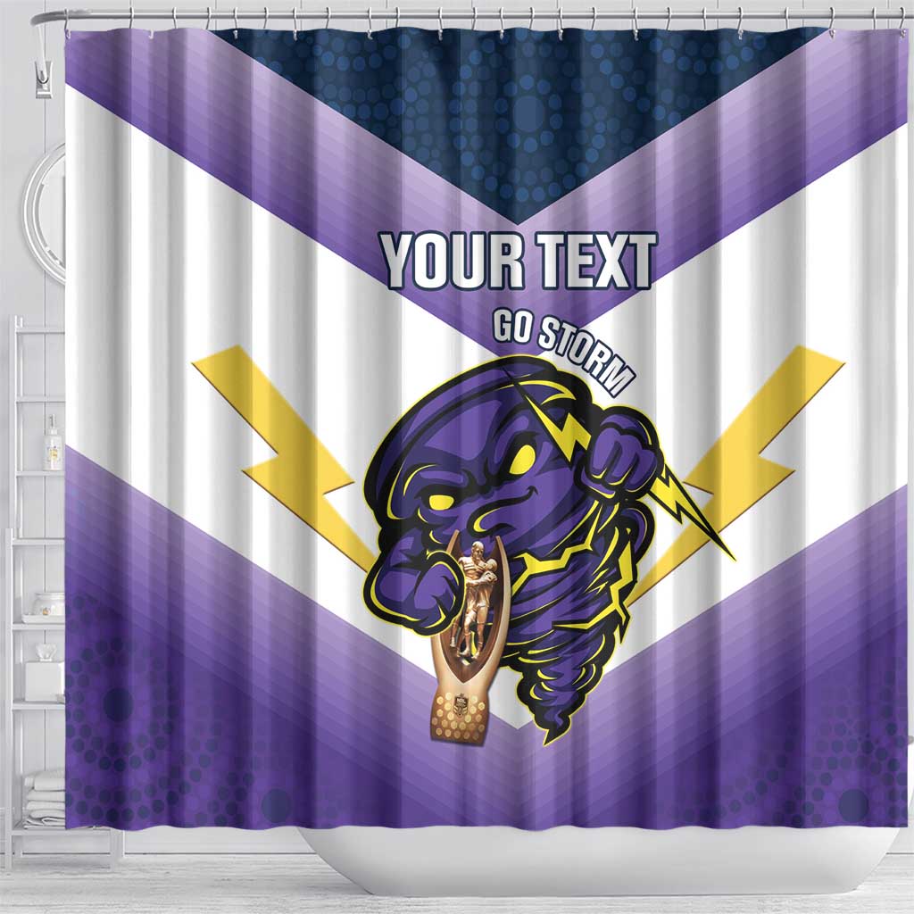 Personalised Storm Rugby 2024 Shower Curtain Mascot With Trophy Go Champions Aboriginal Art