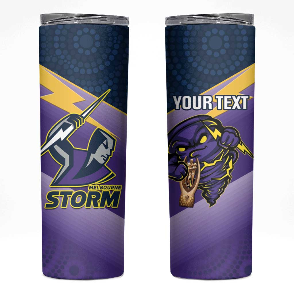 Personalised Storm Rugby 2024 Skinny Tumbler Mascot With Trophy Go Champions Aboriginal Art